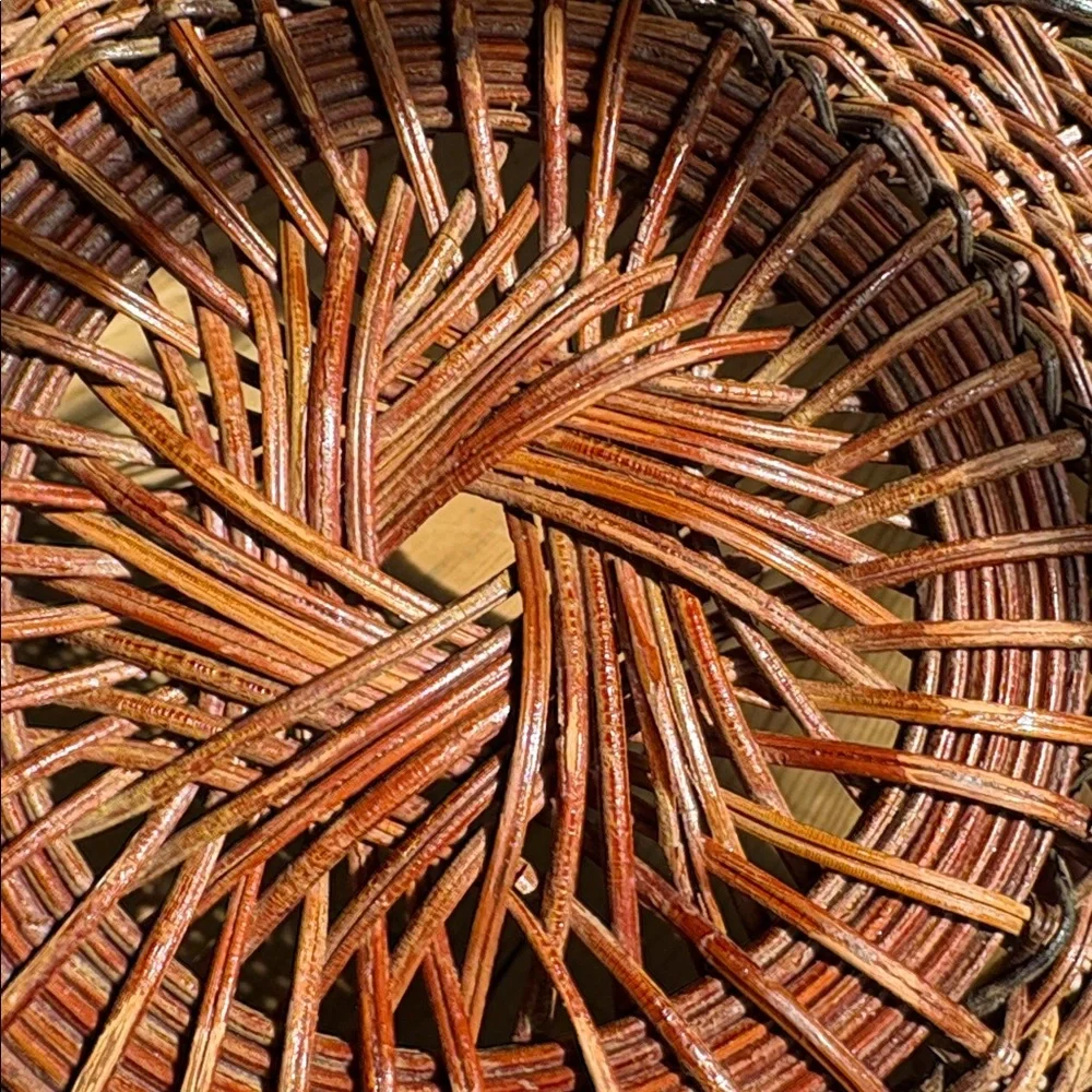 Vintage Woven Round Brown Basket with Patina